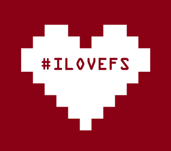 pixelated heart with the ilovefs hashtag